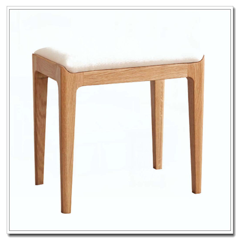 Red Oak Solid Wood Bedroom Vanity Stool, Red Oak