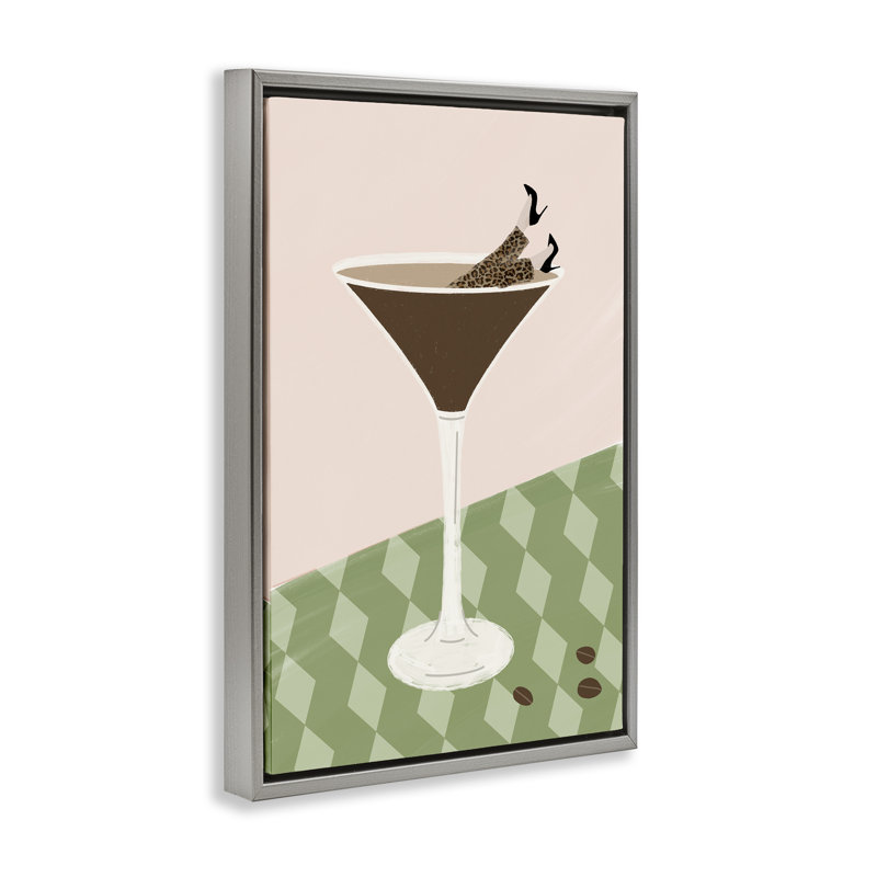 Cadre flottant rétro Martini Splash, design par EMILY Navas, Cadre flottant gris lustré, H 25 po x l 17 po
