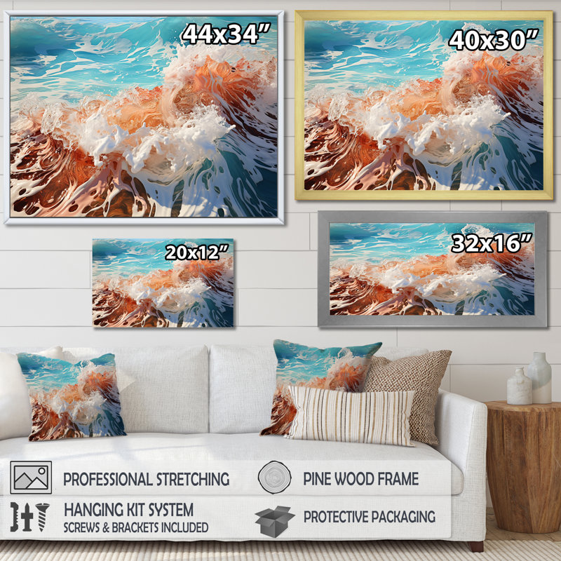 «Beach Waves Fusion», reproduction sur toile, H 12 po x l 20 po x P 1 po, Cadre naturel flottant