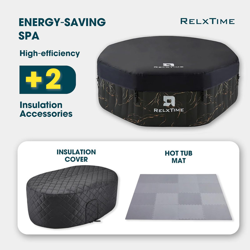 RELXTIME 5-7 Person Inflatable Hot Tub,Energy-saving Insulation Cover,Led Lamp, Portable Blow Up Hottub, Outdoor Spa With 130 Bubble Jets And Built In Heater Pump, 2 Filter Cartridges