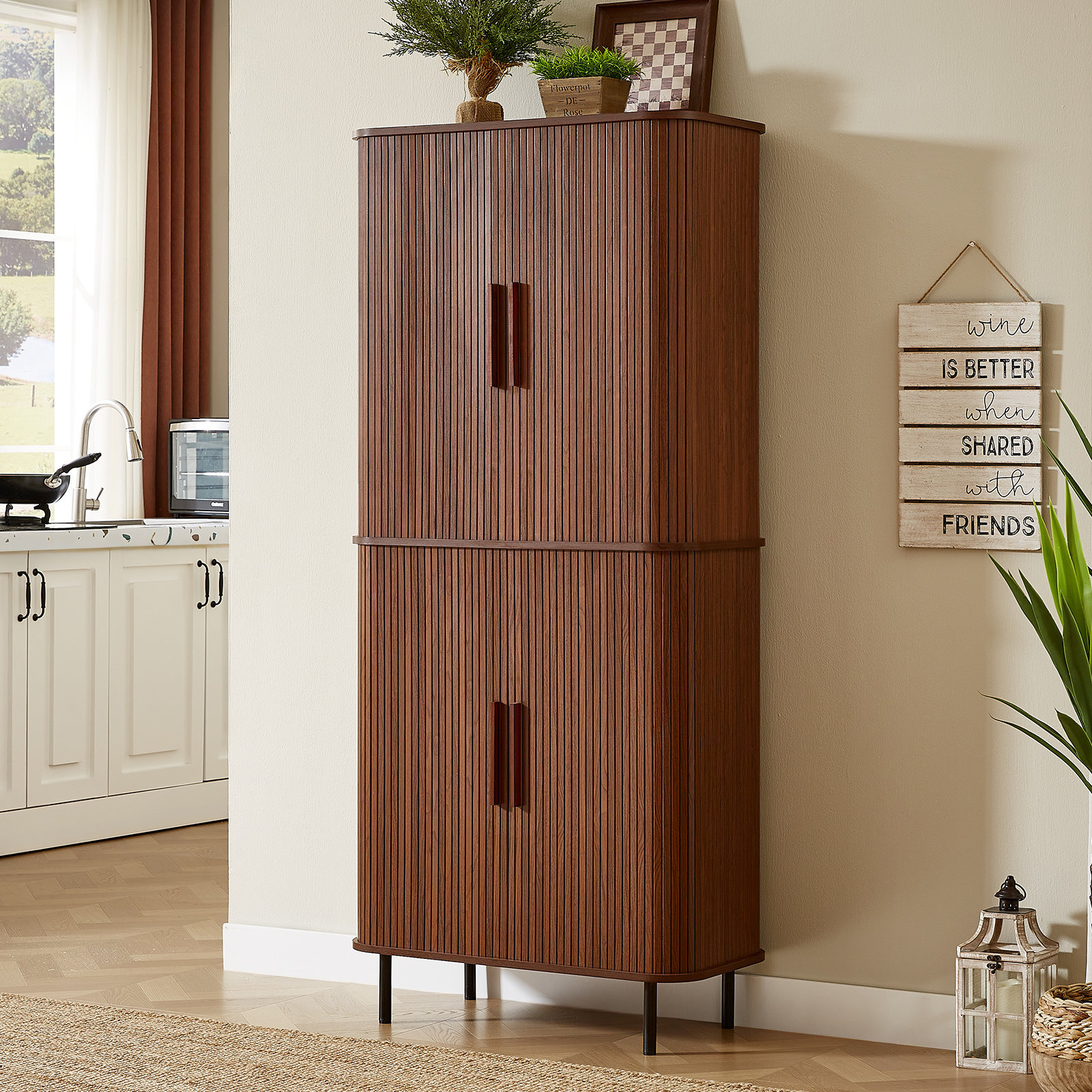 Latitude Run® 71" Fluted Kitchen Pantry Cabinet, Tall Pantry Storage Cabinet With Adjustable Shelves, 2 Pegboards & 4 Hooks & Reviews | Wayfair