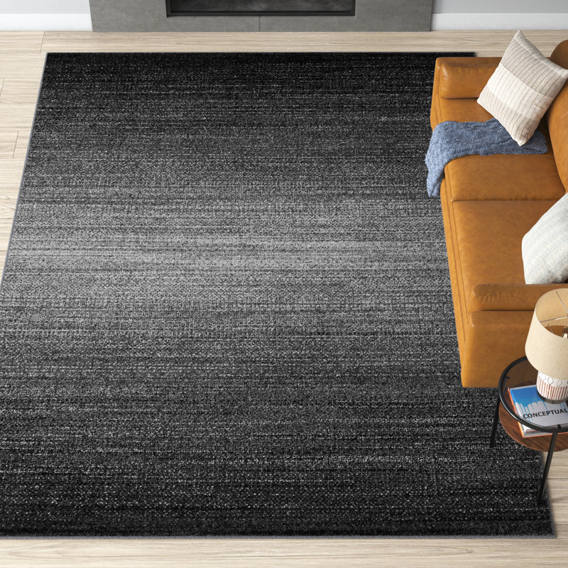 Tapis gris foncé / gris clair en polypropylène tissé à la machine Difranco, Rectangulaire 8 pi x 10 pi
