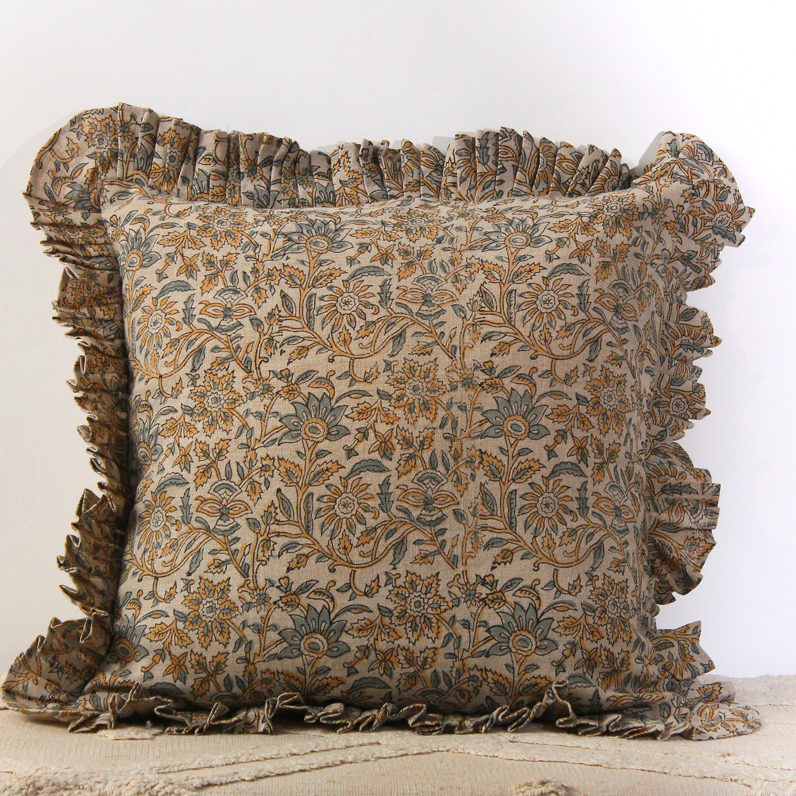 Floral Linen Throw Pillow