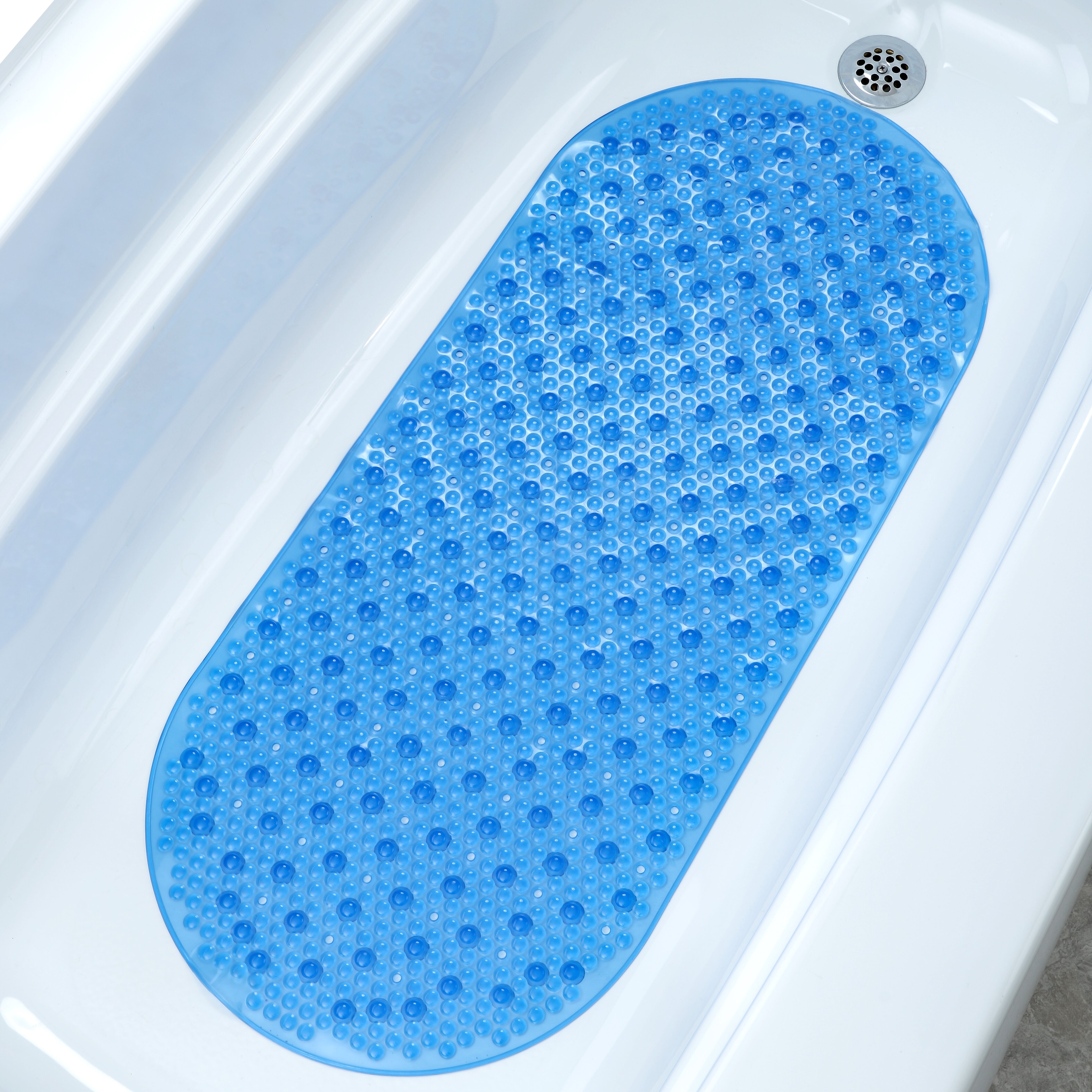 Mildew Resistant Bath Safety Mat with Suction Cups: Blue Non-Slip Bathtub  Mat