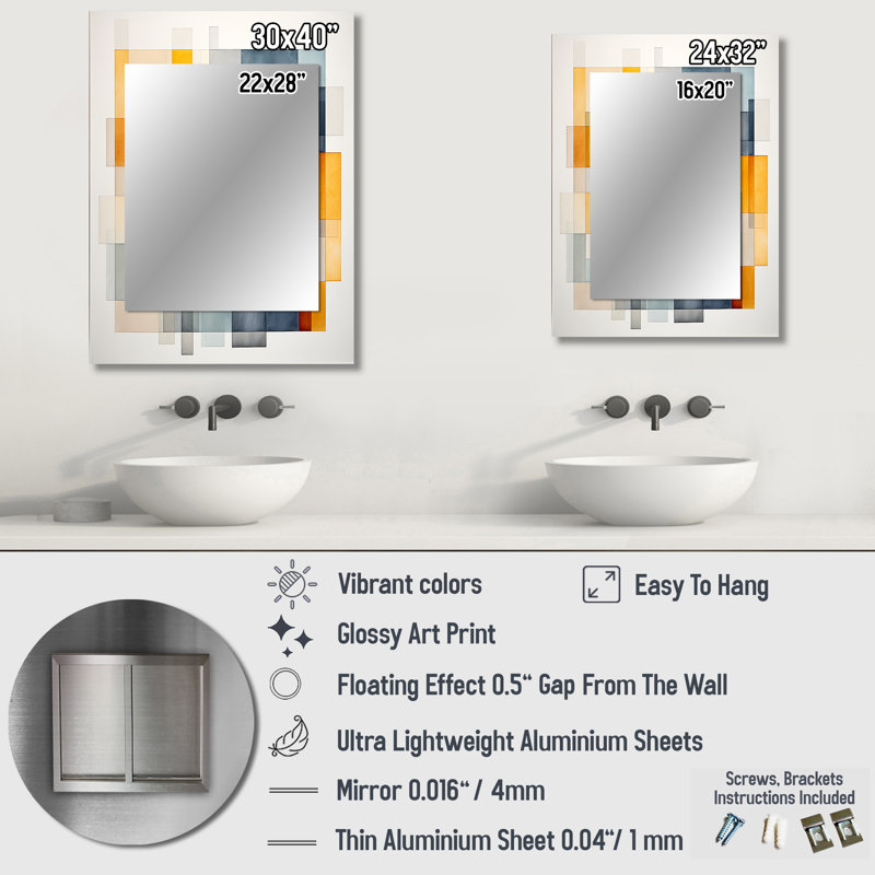 Multicolor cubes patterns IV - Geometric Wall Mirror, Modern Decorative Mirror, Printed Metal Art, 32" x 24"