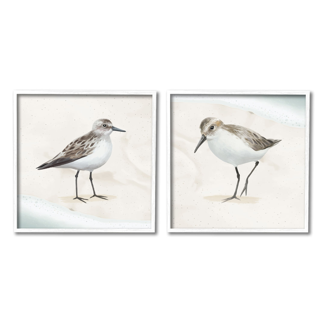 " Soothing Sandpiper Bird Stepping Nautical Beach Sand " 2 - Pieces Stupell Industries Frame 