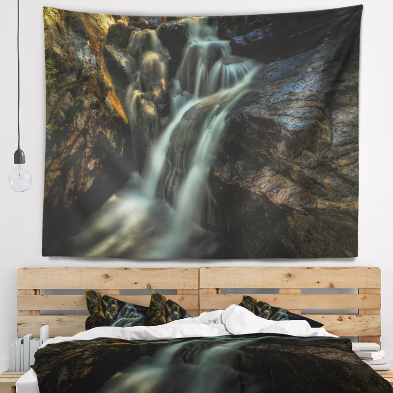 Paysage, chute d'eau au paysage, tapisserie d'été, H 50 po x l 60 po