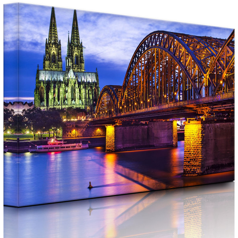 Wonderful Hohenzollern Bridge At Night by No - Wrapped Canvas Print, 40cm H x 60cm W x 4.5cm D, With lighting