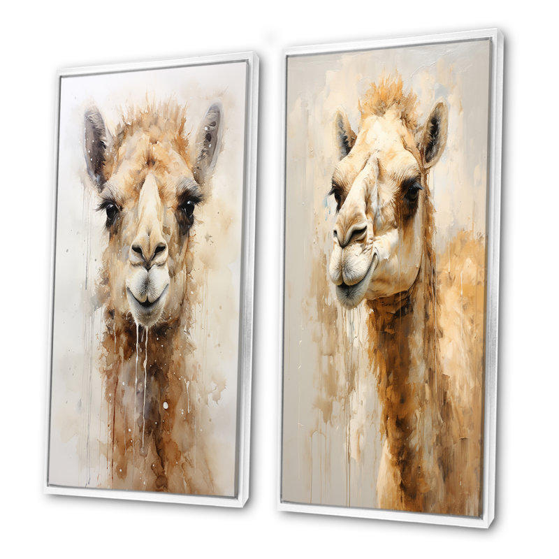 Ensemble de salon Minimalisme beige chameau - art mural chameau, Cadre flottant blanc, H 40 po x l 41 po