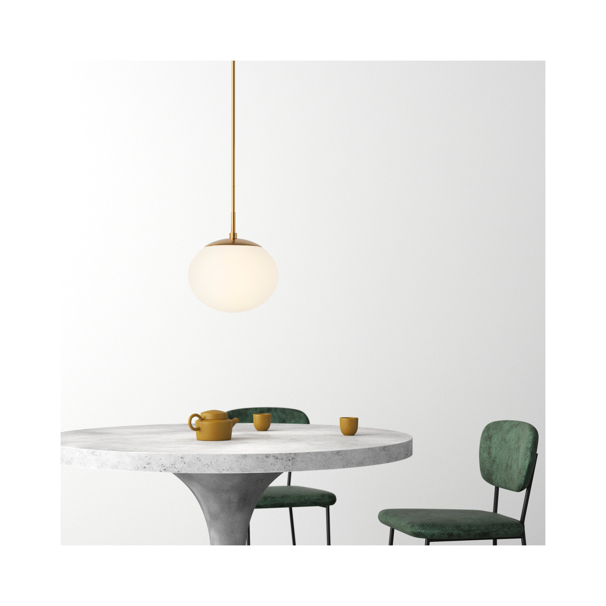 Vibi Milk Glass Globe Single Pendant, Burnished Brass