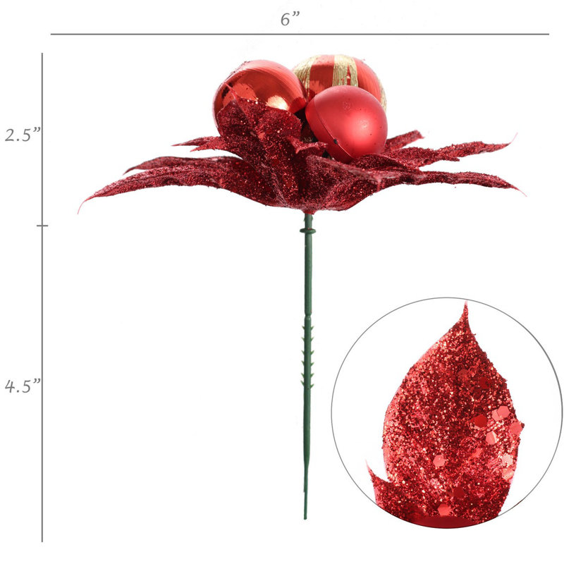 Plants & Flowers Pick, Set of 12 - Decorative Artificial Stems, Red