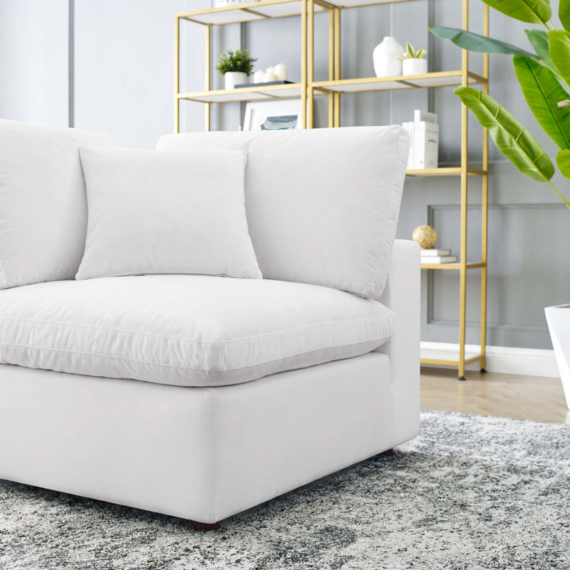 Commix Down Filled Overstuffed Performance Velvet Corner Chair, White Velvet