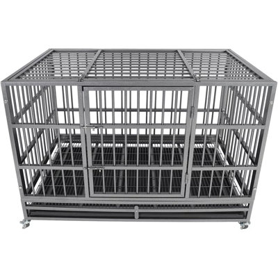 47 Inch Heavy Duty Dog Crate, Indestructible Dog House, 2-Door Dog Kennel for Medium to Large Dogs with Removable Tray, High Anxiety Dog Crate for Indoor & Outdoor 