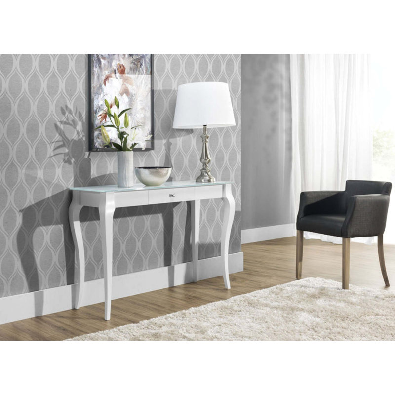 Izatt 110cm Glass Top Console Table, White