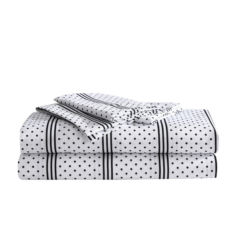 Betsey Johnson Printed Novelty Sheet Sets, Dots and Stripes Gray, Full Sheet Set with 2 Standard Pillowcases