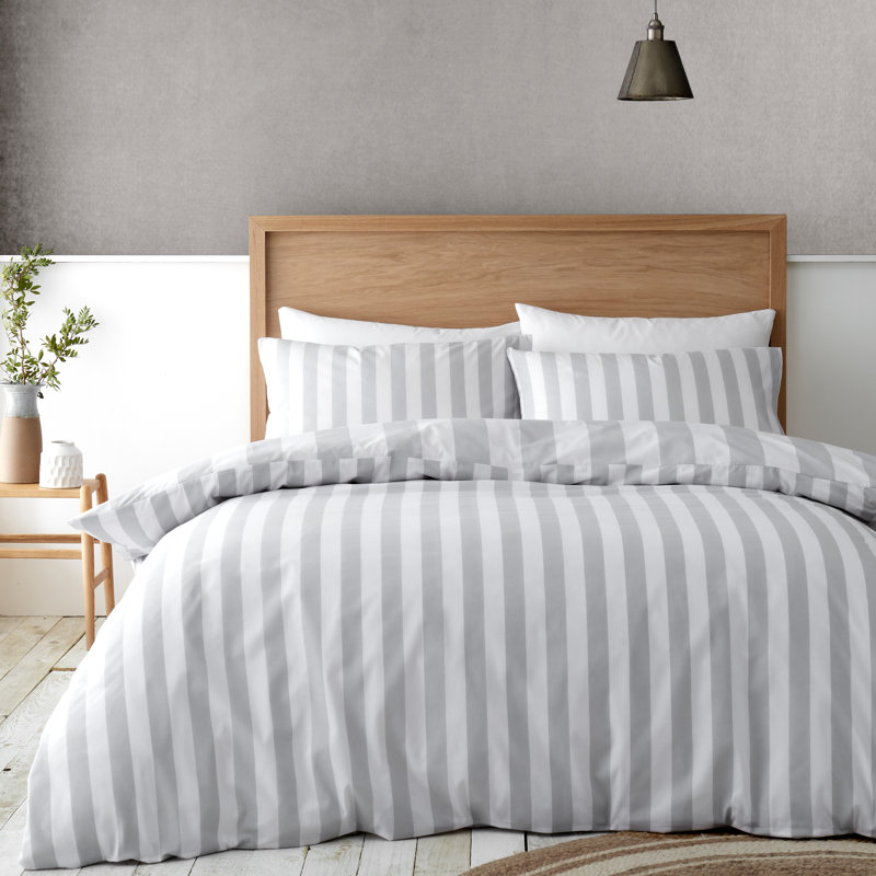 Cove Stripe Reversible Duvet Cover Set, Grey, Single Duvet Cover + 1 Standard Pillowcase