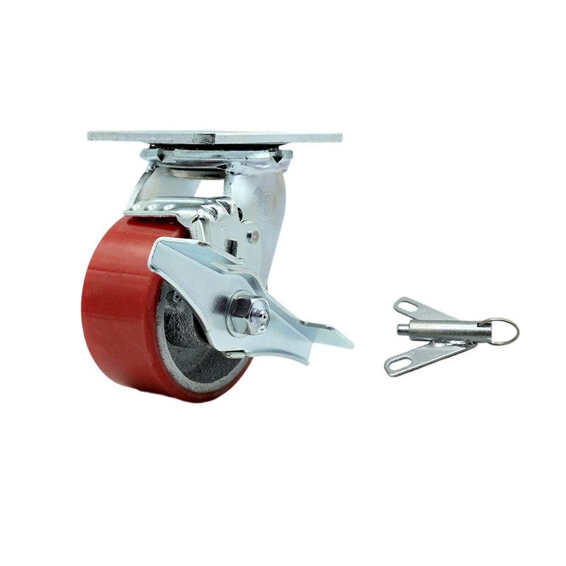 Polyurethane on Cast Iron Caster, Red