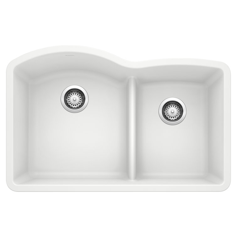 Blanco 441593 Diamond SILGRANIT 32" L x 20.88" W Double Bowl Undermount Kitchen Sink with Low Divide
