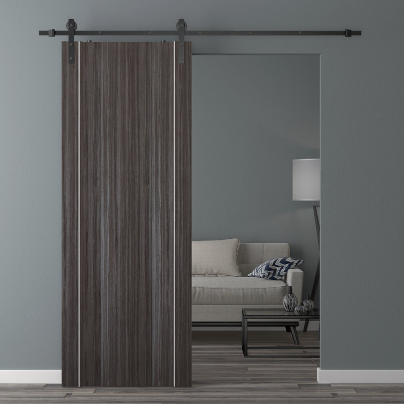 30 In. W X 80 In. H X 1 9/16 In. D Flush Solid Manufactured Wood  Barn Door Palladio 2U Bianco Noble With Installation Hardware Kit By Belldinni