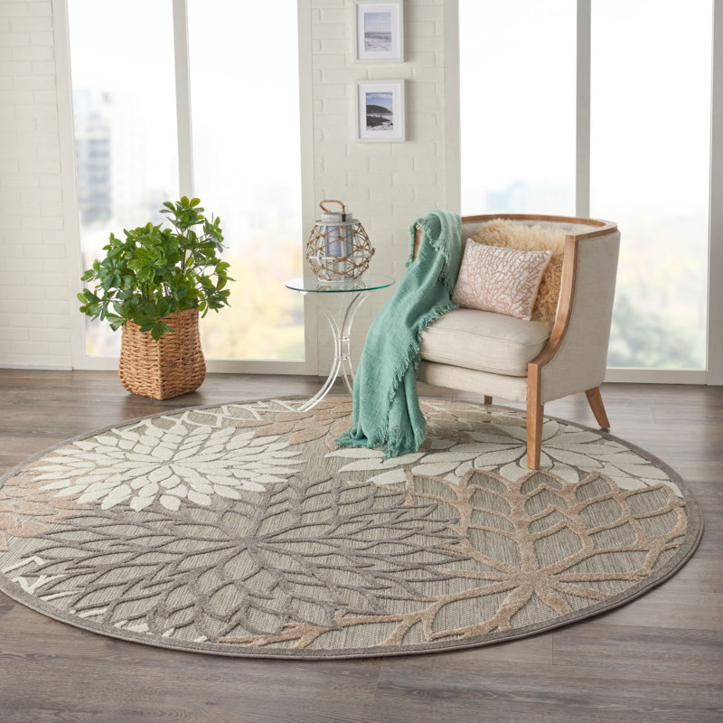 Tapis floral intérieur / extérieur Gean, Rond 10pi