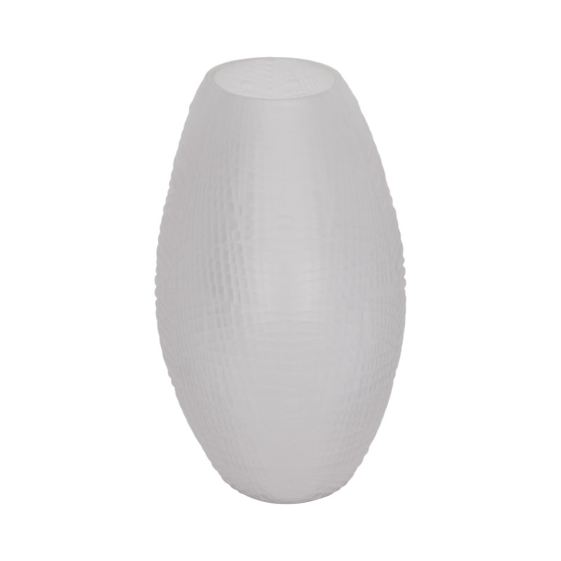 Handmade Glass Table Vase, Textured White, 8" H x 10" W x 5" D