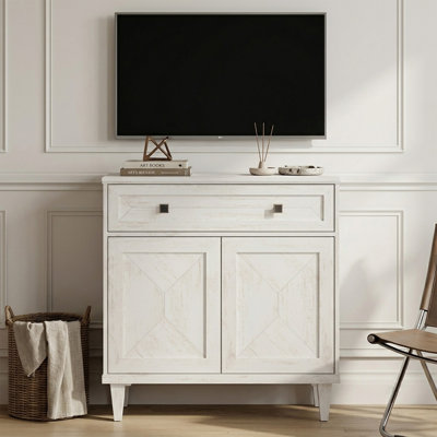 Handmade Patchwork 31.5" TV Stand with Cabinet, Fits up to 36" TV, White