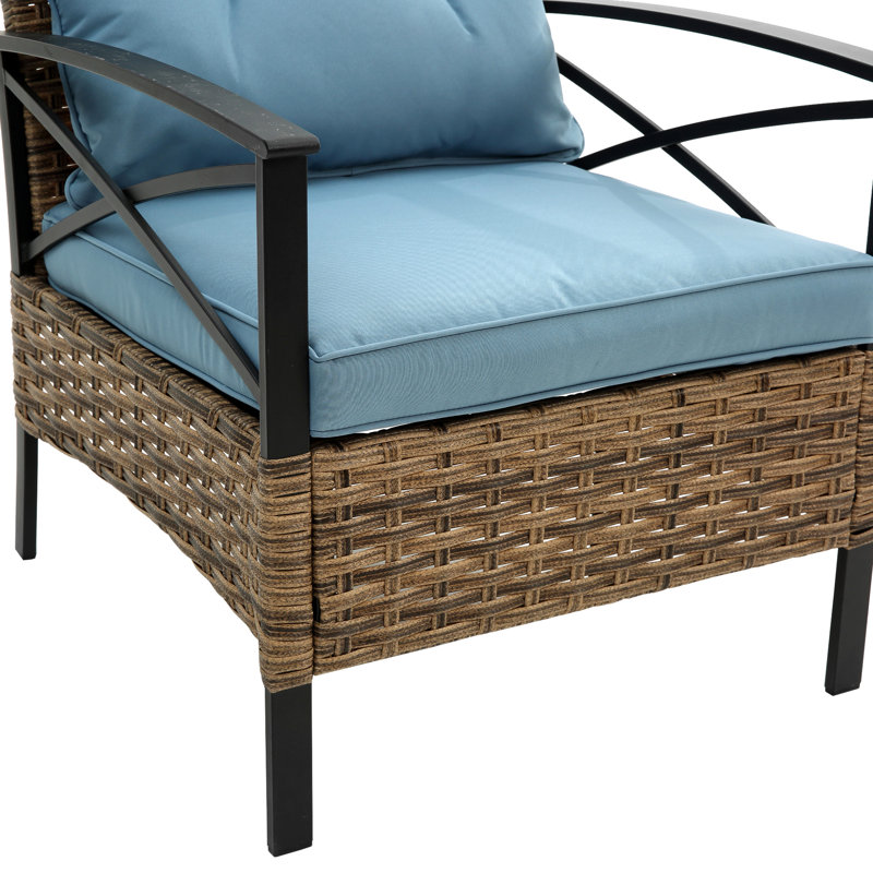 Mobilier de patio bas 4 pièces - extérieur bleu avec coussins confortables et table d'appoint modulaire conversationnel Kd Garden Furniture Thick Elegant