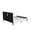 Ensemble de chambre à coucher 2 pièces - Structure de lit capitonnée à boutons - Tête de lit tapissier en tissu de velours blanc lin et table de chevet au fini crème au beurre brossé-491989087-491989086