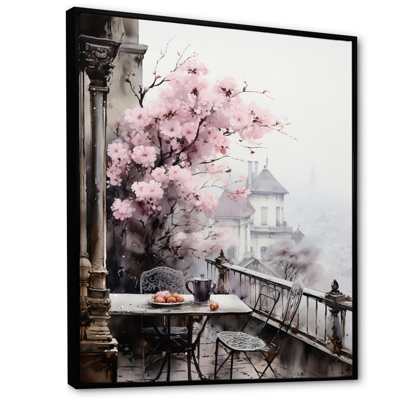 «Pink Paris Montmartre Mist», reproduction sur toile, H 32 po x l 24 po x P 1 po, Cadre flottant noir