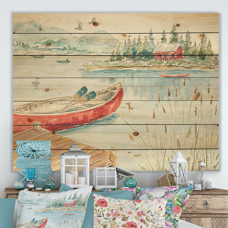 Lake House Canoes I - impression sur bois, H 36 po x l 46 po x P 1,5 po