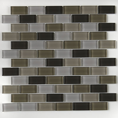 Color Wave 1" x 2" Glass Brick Joint Mosaic Field Tile in Winter Blues