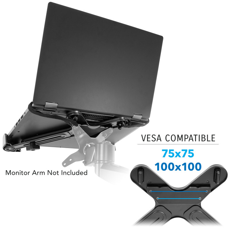Black Adjustable Steel Clamp-On Laptop Tray with Safety Straps