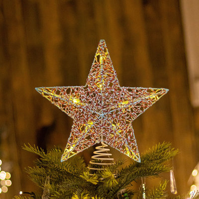 Christmas Decorations Wrought Iron Christmas Tree Top Star LED Glowing Powdered Tree Top Light Wicker Tree Top Star
