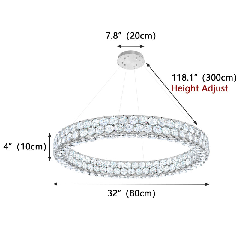 Modern Ring Crystal Dimmable Chandelier, Silver