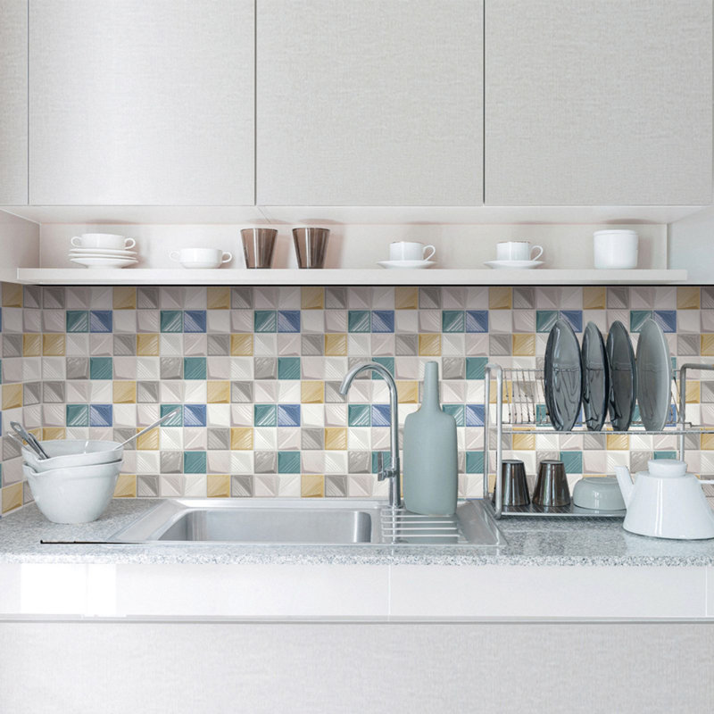 10 pièces de 7,87 x 7,87 pouces / 20 cm x 20 cm chacune, autocollants de carreaux décoratifs à coller, autocollants muraux en vinyle à dosseret mosaïque 7D pour la décoration de la salle de bain; bleu et blanc