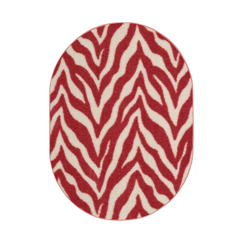 Tapis beige / rouge à imprimé animal, Ovale 9 pi x 12 pi