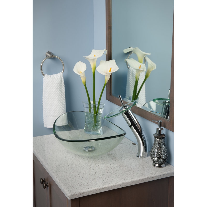 Novatto 14.5'' Glass Oval Bathroom Sink with Faucet, Clear Chrome