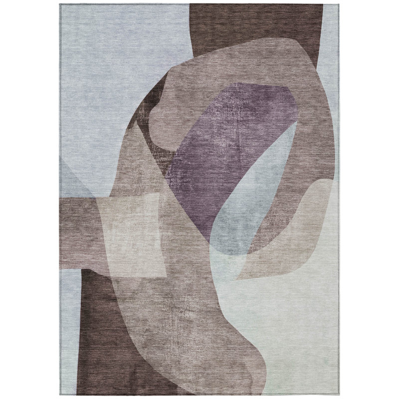 3' X 5' Brown And Taupe Abstract Washable Indoor Outdoor Area Rug