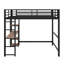 Structure de lit en métal avec garde-corps, bureau en L, tablettes de rangement et échelle