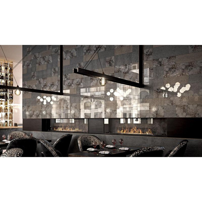 Feather 7.75" x 23.38" Decorated Glass Tile, Gray