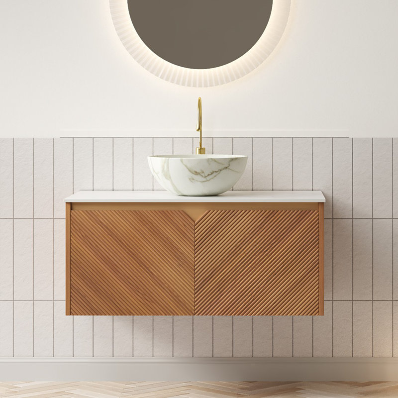 Meuble-lavabo flottant en contreplaqué Cerivelle, Chêne, Bol blanc, 36"