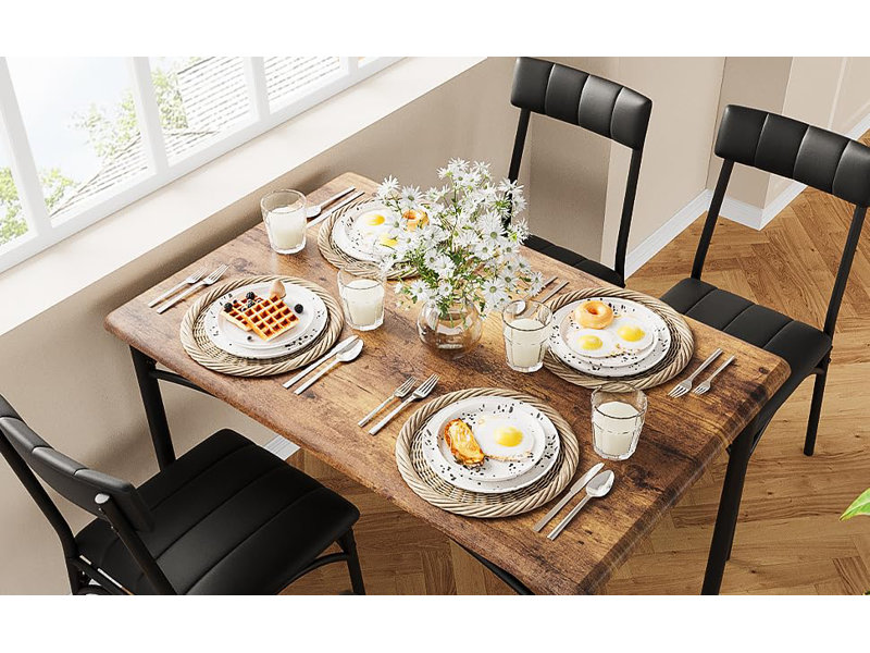 Ensemble de salle à manger industriel 4 pièces avec chaises rembourrées, table peu encombrante pour cuisine ou appartement