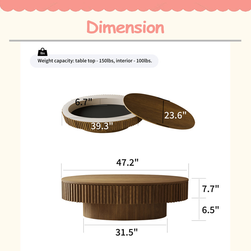 47'' Oval Coffee Table With Storage