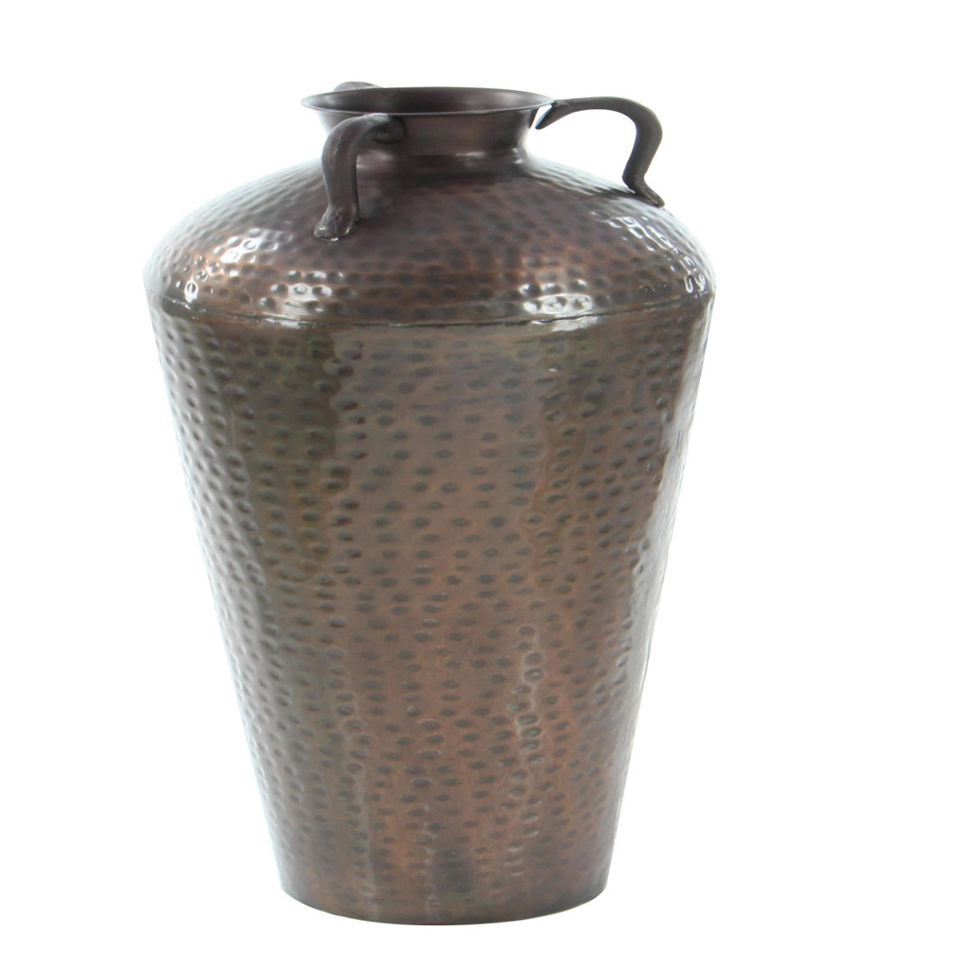 Russia Brown Metal Tall Floor Mediterranean Style Decorative Brown Vase with Hammered Details and Handles Dakota Fields