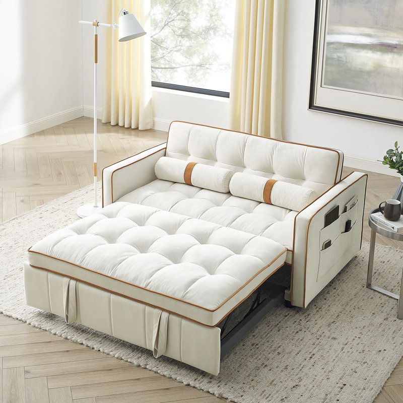 Canapé-lit coulissant 55,5 po, Velours beige