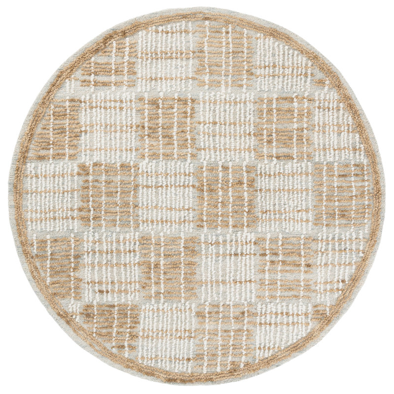 Briggett Abstract Hand Tufted Wool Cotton Geometric Rug in Sage/Taupe, Square 6'