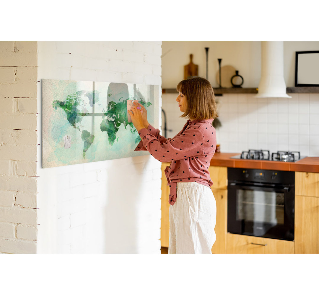 Magnetic Memo Board Whiteboard - 120 x 60 cm - With Marker and Magnets - Watercolor world map