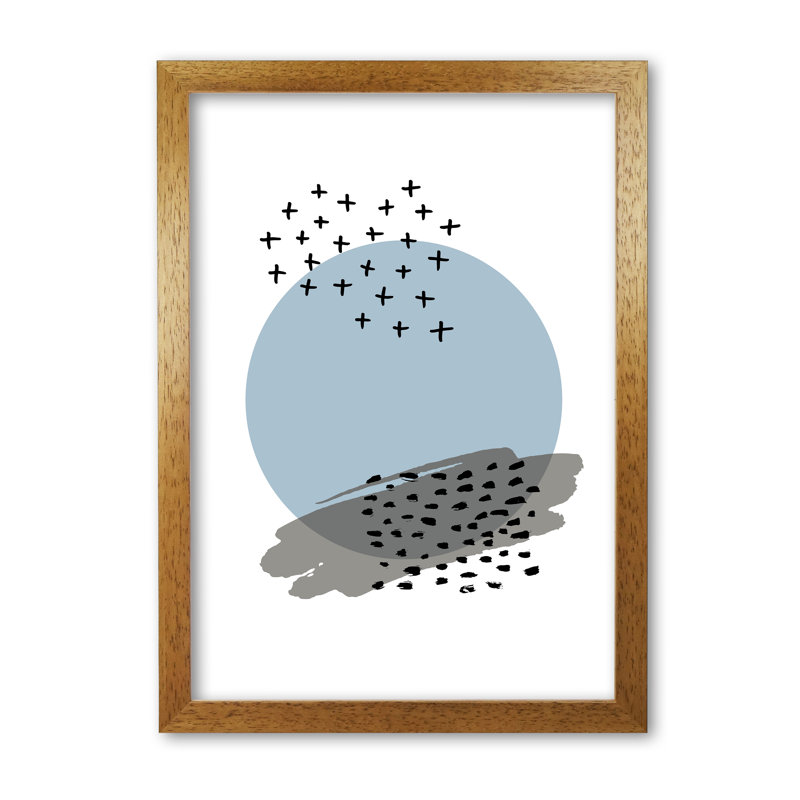 Abstract Circle with Dashes - Picture Frame Graphic Art Print on Paper, Honey Oak Frame, 30 cm H x 21 cm W x 5 cm D