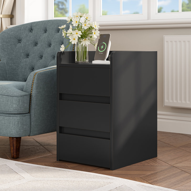 35cm W Manufactured Wood Bedside Table, Black