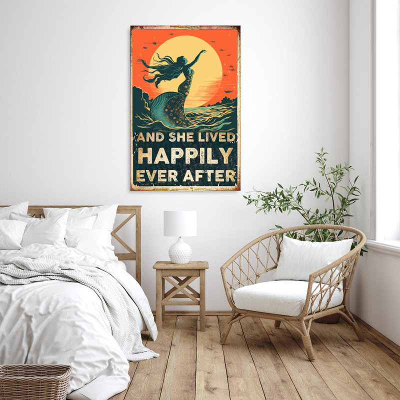 «Mermaid And She Lived Happily» sur toile, H 14 po x l 11 po x P 1,25 po